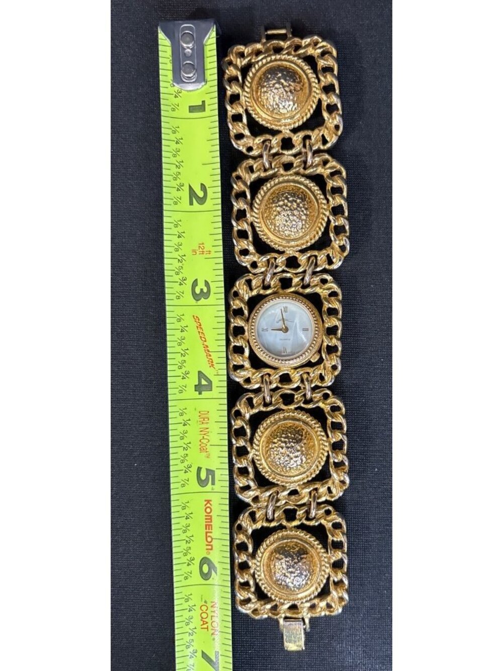 Vintage Gold-Tone Quartz Bracelet Watch With Textured Links & Roman Numeral Dial - Picture 8 of 9